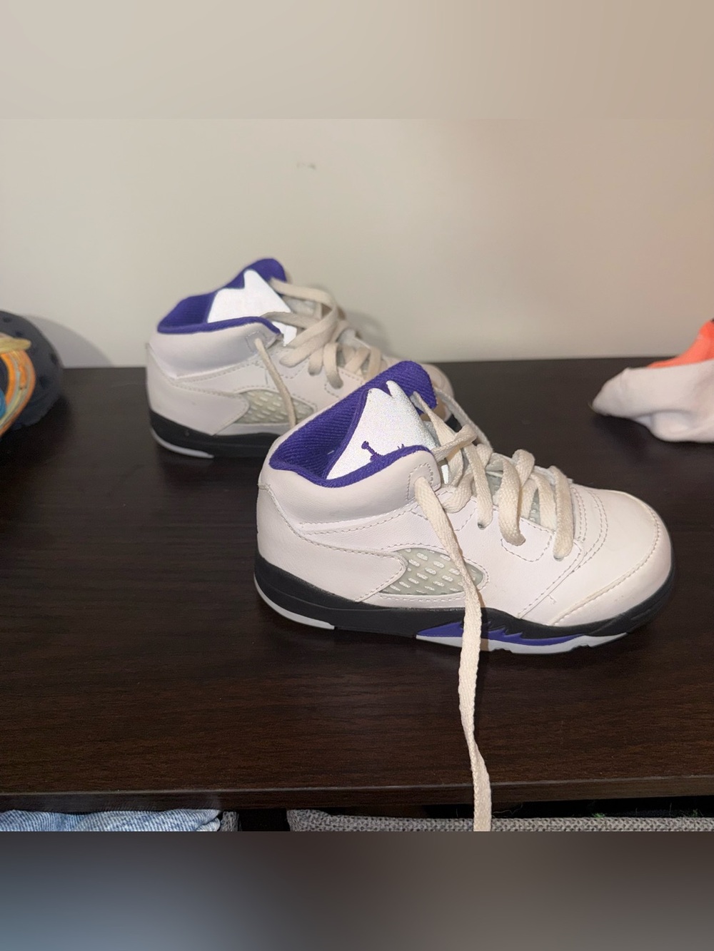 Jordan Kids White and Purple Mid-Top Sneakers